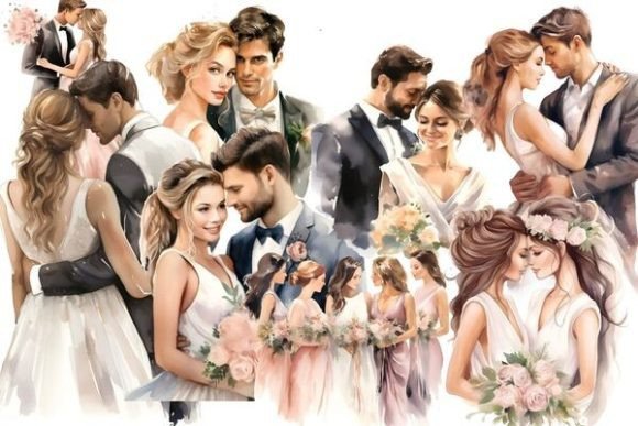 Beautiful Bride and Groom Wedding Clipart for Your Designs
