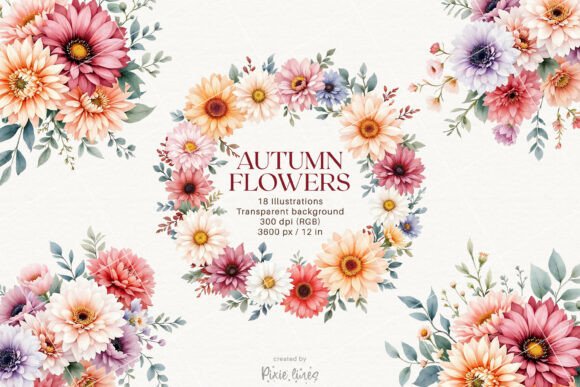 Capture Autumn's Romance: Fall Floral Clipart for Creative Projects