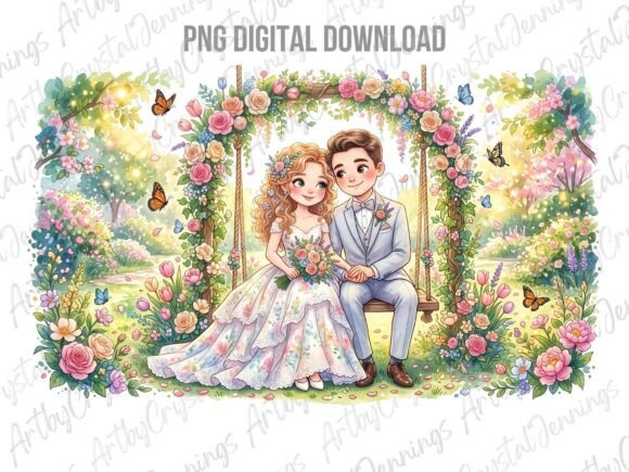 Charming Couple on a Swing: A Design Asset for Your Projects
