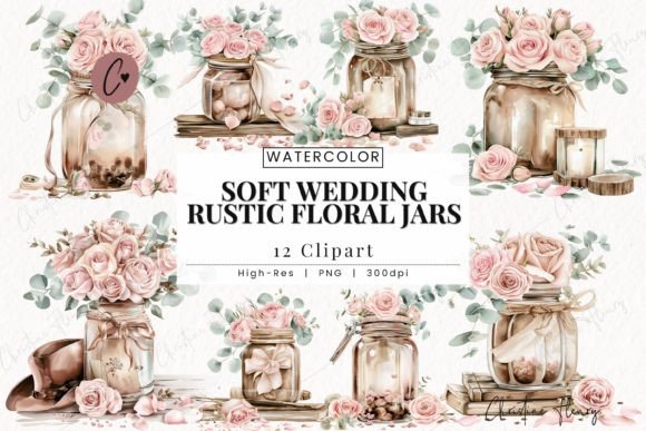 Charming Floral Jar Clipart for Wedding & Rustic Designs