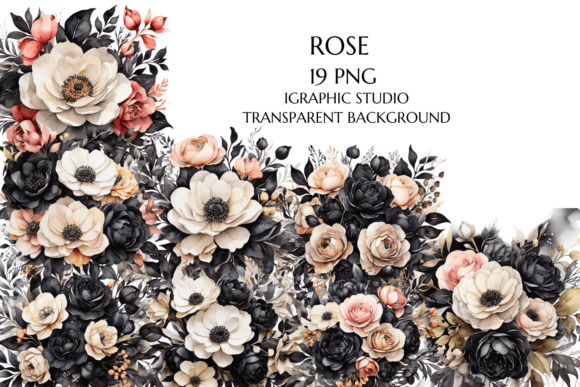 Elegant Black Flowers Clipart for Stunning Wedding Designs