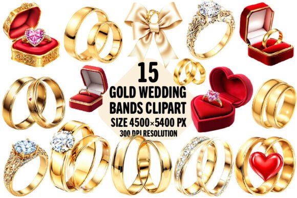 Elevate Your Designs with Luxury Gold Wedding Bands & Diamond PNGs