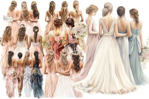 Enchanting Bride and Bridesmaids Clipart for Creative Projects