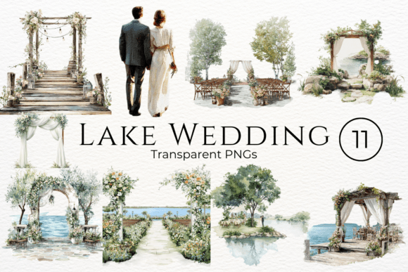 Enchanting Lake Wedding Watercolor Clipart for Dreamy Designs