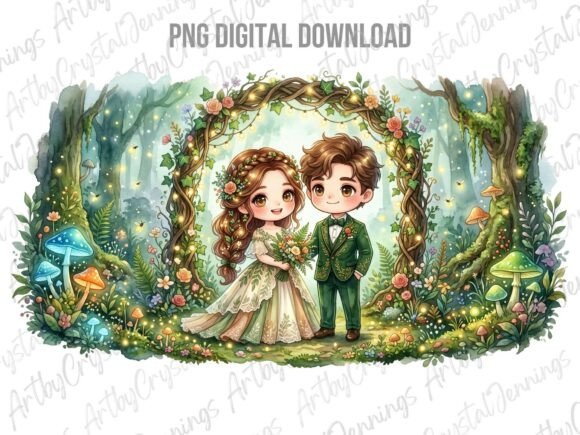 Enchanting Visuals: The Cottagecore Fantasy Wedding Couple PNG