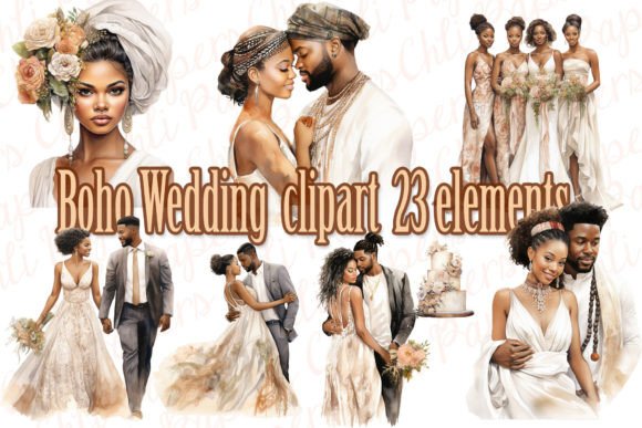 Ethereal Boho Wedding Clipart: 23 PNGs for Your Creative Vision