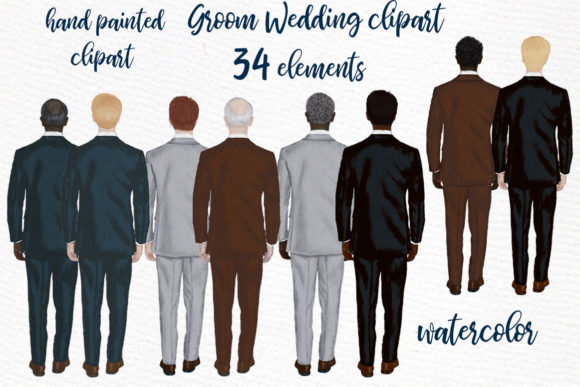 Hand Painted Watercolor Groom Clipart for Wedding Designs
