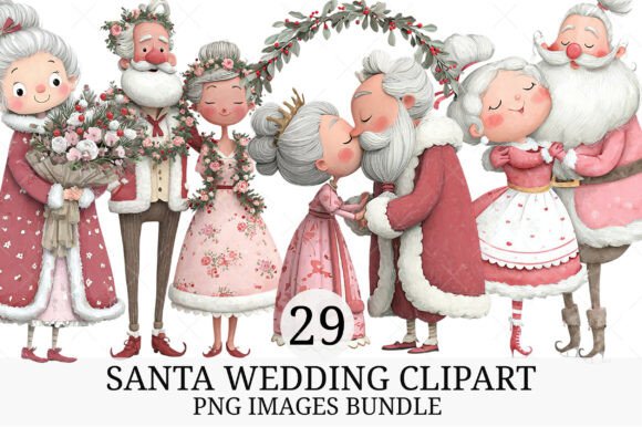 Magical Festive Romance: Santa & Mrs. Claus Wedding Illustrations