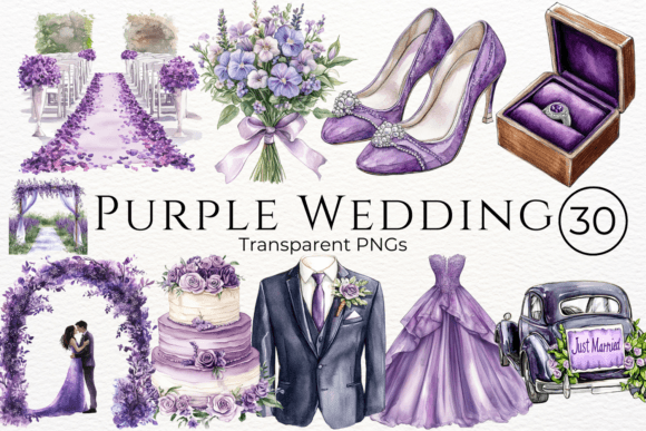 Purple Wedding Watercolor Cliparts: Your Go-To Design Asset