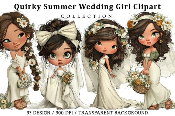 Quirky Summer Wedding Girl Clipart: Fun Designs for Your Projects