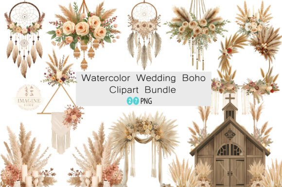 Soft Earthy Elegance: The Watercolor Wedding Boho Clipart Bundle