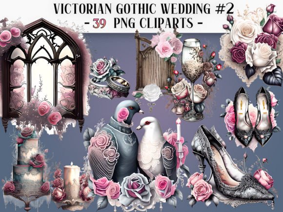 Victorian Gothic Wedding #2 Cliparts: A Designer's Dark Romance Toolkit