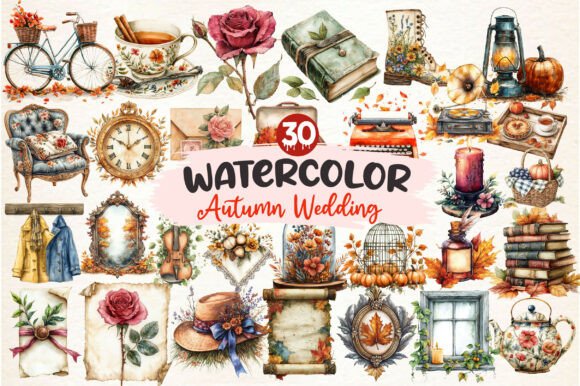 Warm Autumn Wedding Sublimation Clipart for Your Projects