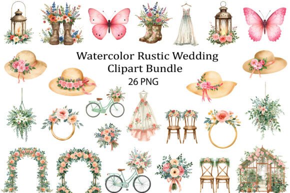 Watercolor Rustic Wedding Clipart: Charming Design Elements