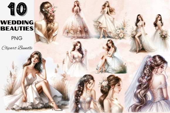 Wedding Dress Beauties Clipart Bundle: 10 Elegant PNG Files