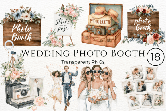 Wedding Photo Booth Clipart: Watercolor Magic for Your Big Day