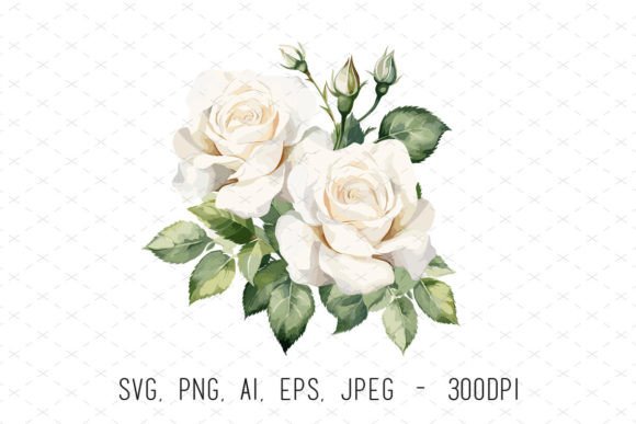 White Wedding Roses Sublimation Clipart: Elegant Design Asset
