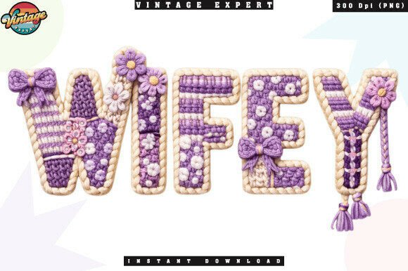 Wifey Wedding Gift Crochet Yarn PNG: Romantic Design Asset